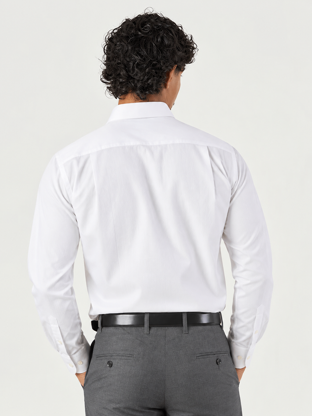 White Plain Cotton Blend Regular Fit Shirt