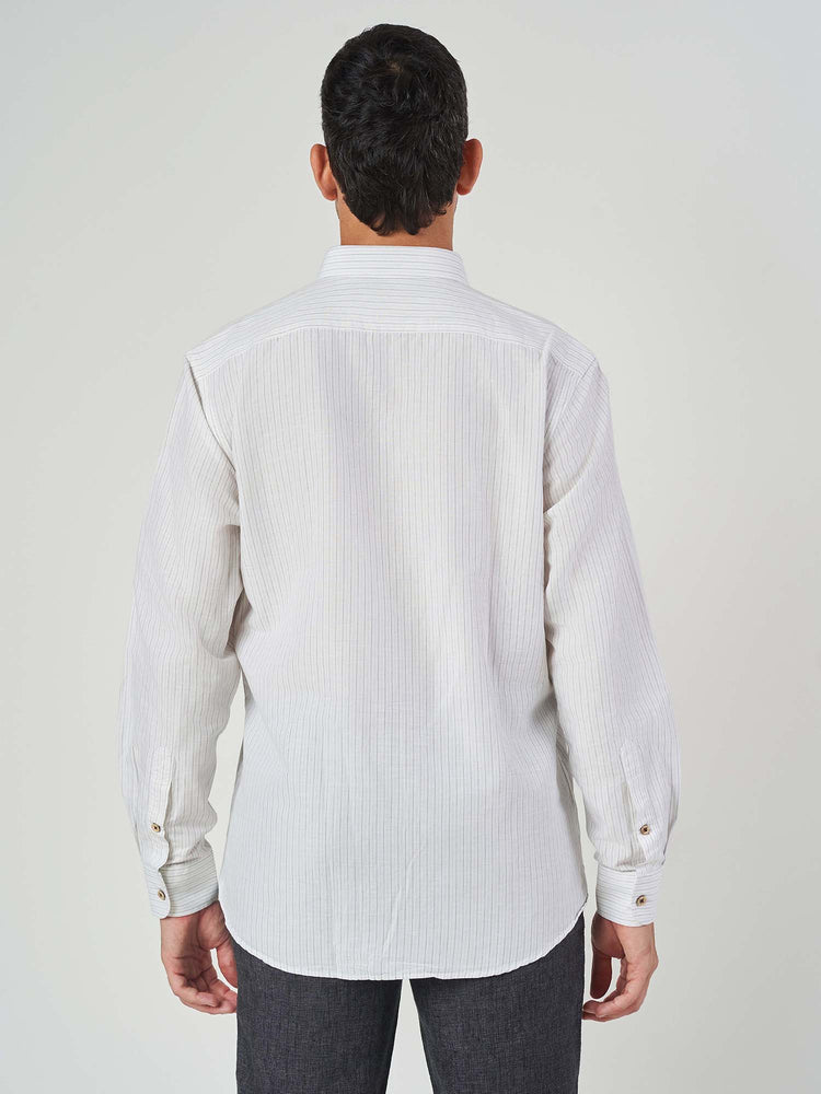 White Striped Cotton Linen Tailor Fit Shirt