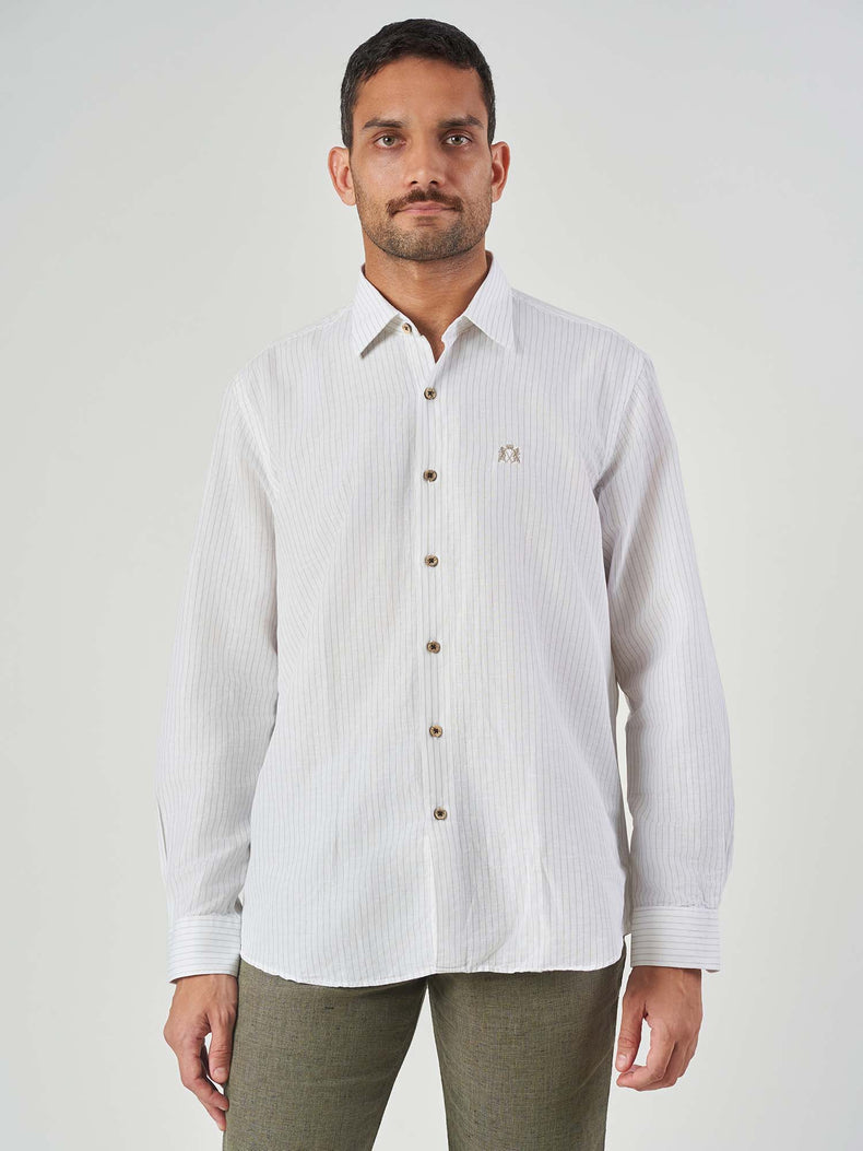 White Striped Cotton Linen Tailor Fit Shirt