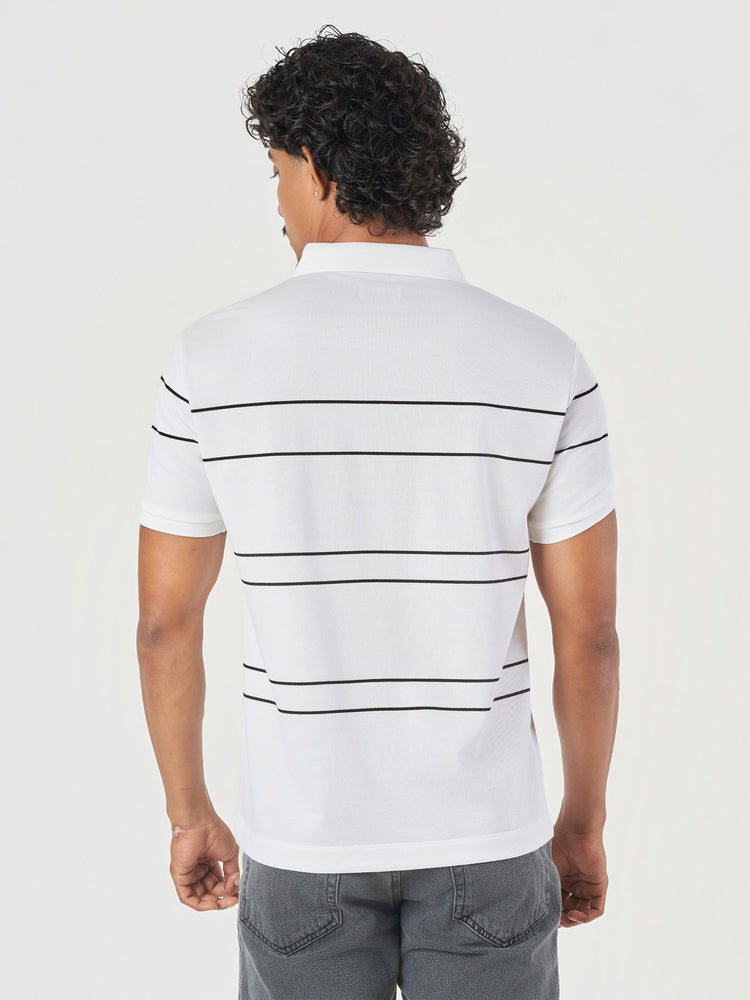 White Striped Cotton Polo T-Shirt