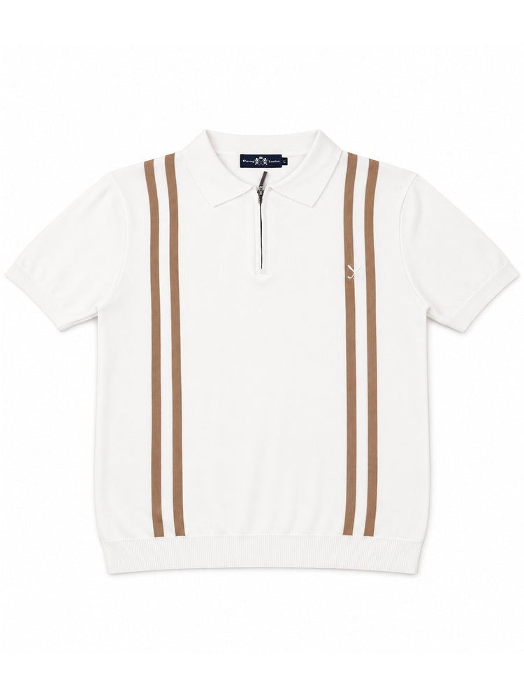 Contrast Stripe Zip Knit Regular Fit Polo Shirt