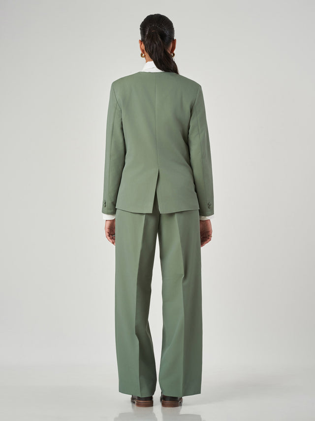 Sage Green Collarless Single-Breasted Formal Suit