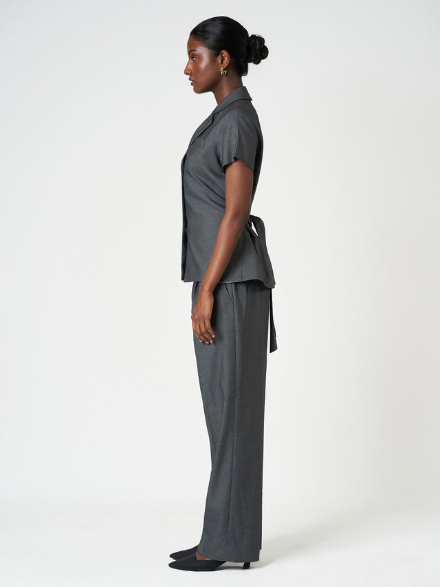 Grey Single-Breasted Tailored Trouser Suit Set