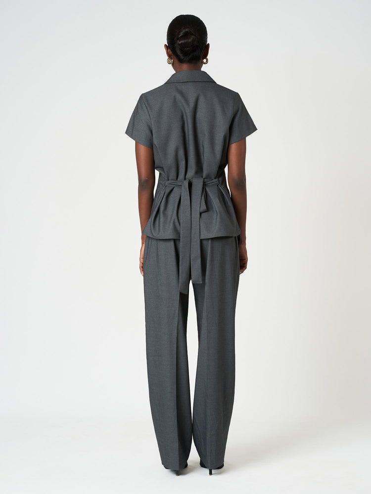 Grey Single-Breasted Tailored Trouser Suit Set