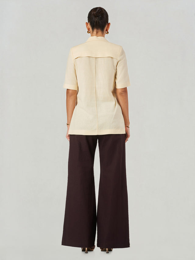 Beige Short Sleeve Linen Blazer