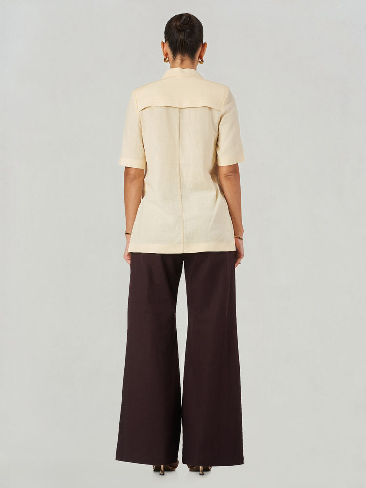 Beige Short Sleeve Linen Blazer