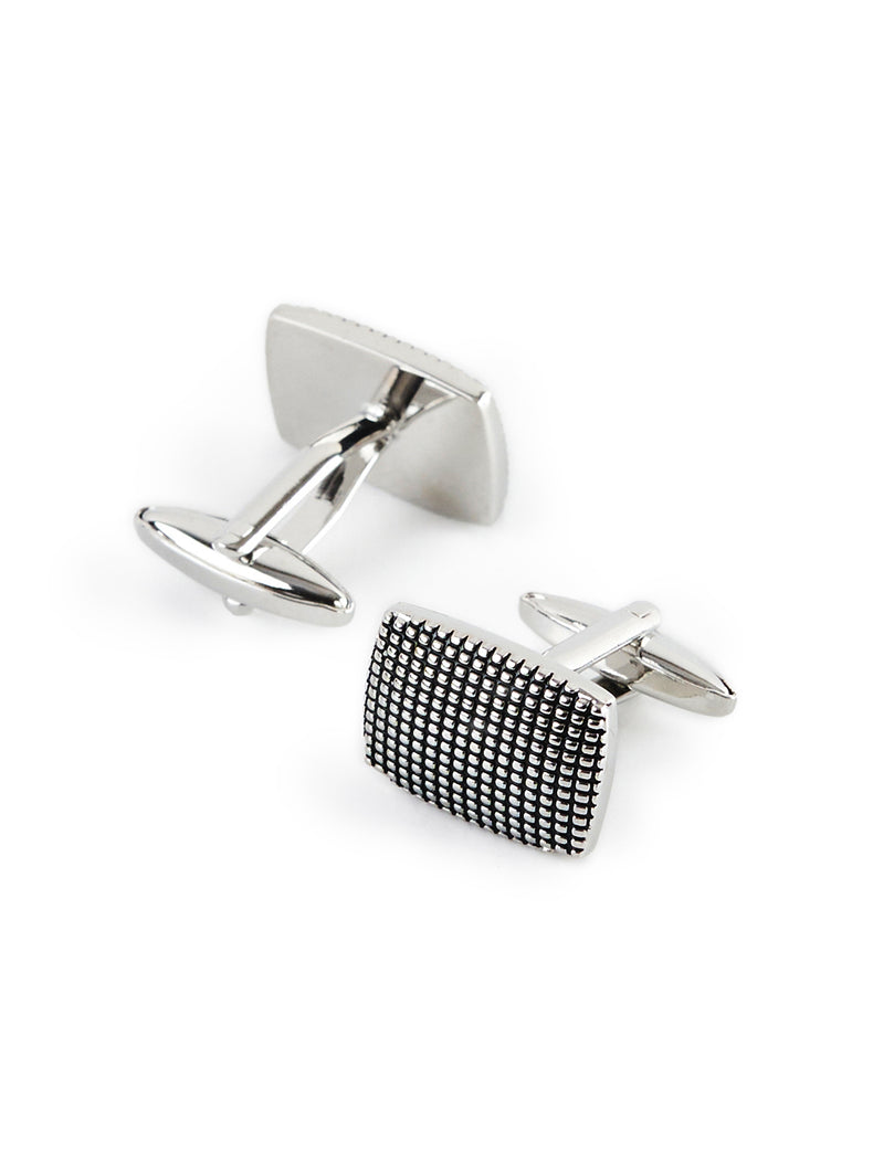 Rectangular Grid Polished Cufflinks Set