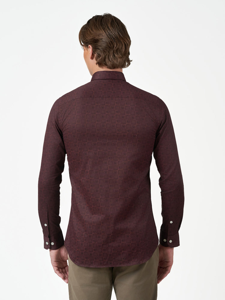 Maroon Textured Party Wear Long Sleeve Shirt