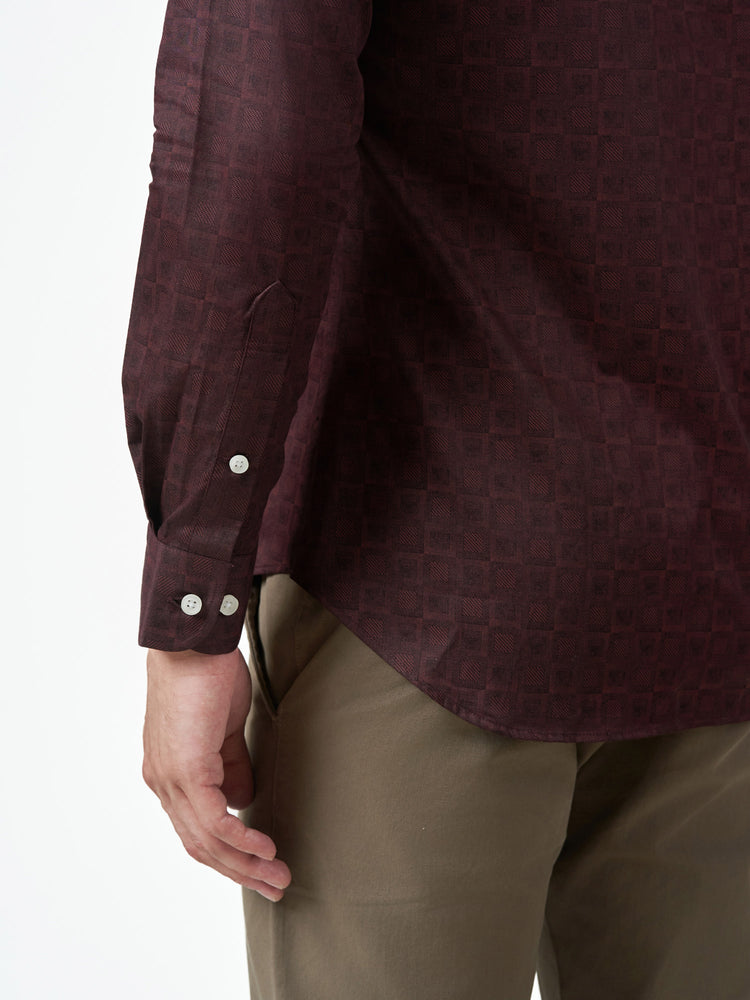 Maroon Textured Party Wear Long Sleeve Shirt