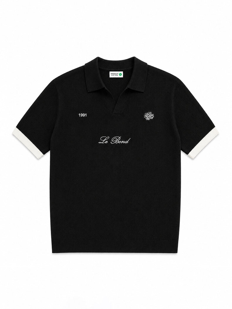 Black Cotton Knit Polo