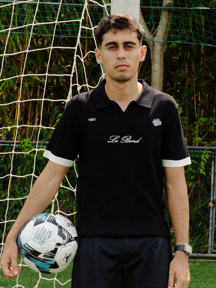 Black Cotton Knit Polo