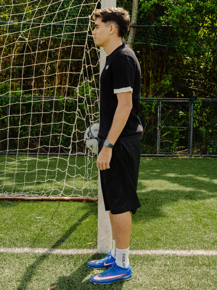 Black Cotton Knit Polo