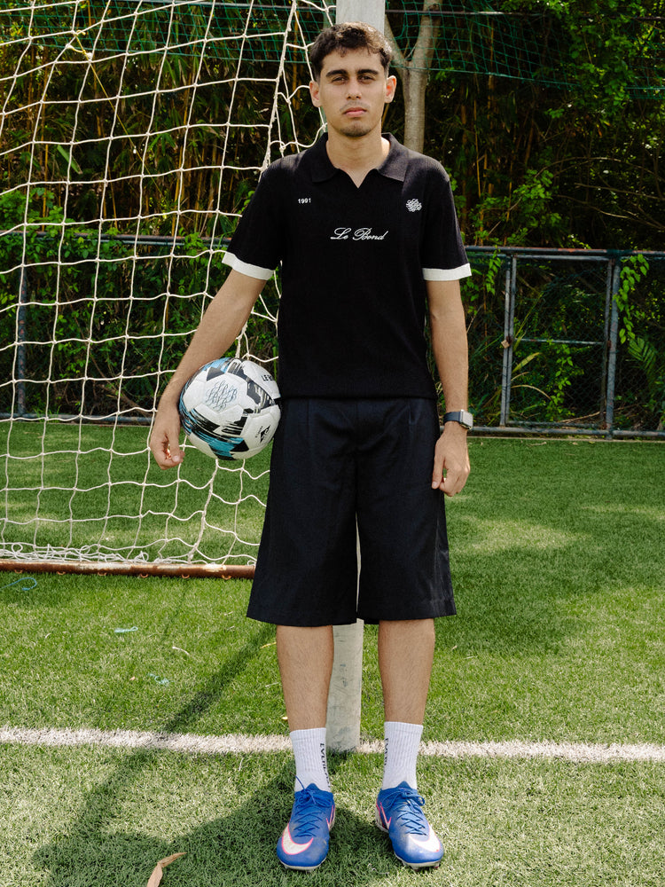 Black Cotton Knit Polo