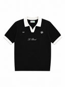 Black Cotton Knit Polo