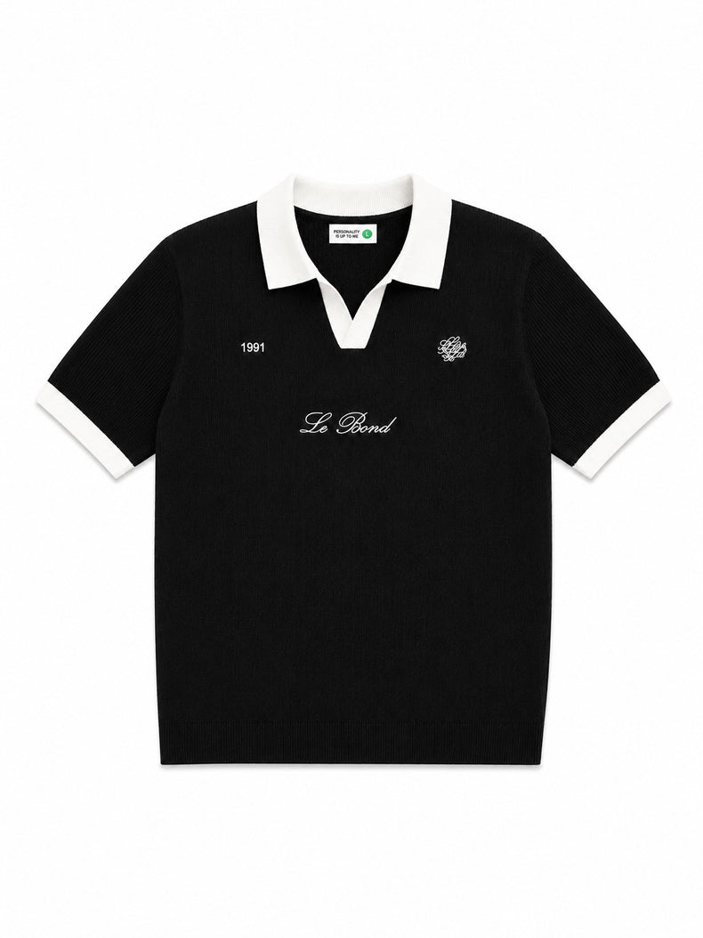 Black Cotton Knit Polo