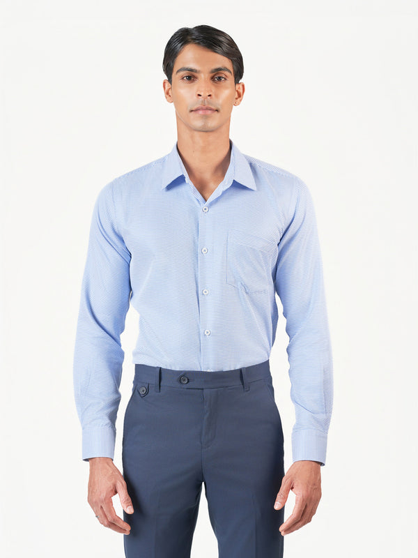 Blue Check Cotton Tencel Blend Slim Fit Shirt