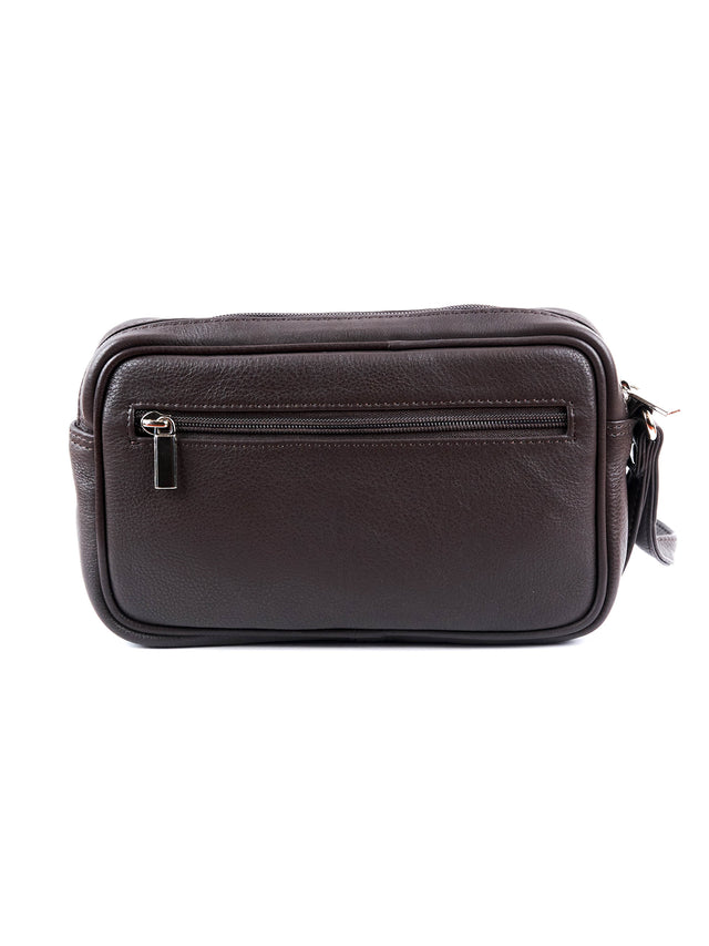 Brown Full-Grain Leather Toiletry Bag