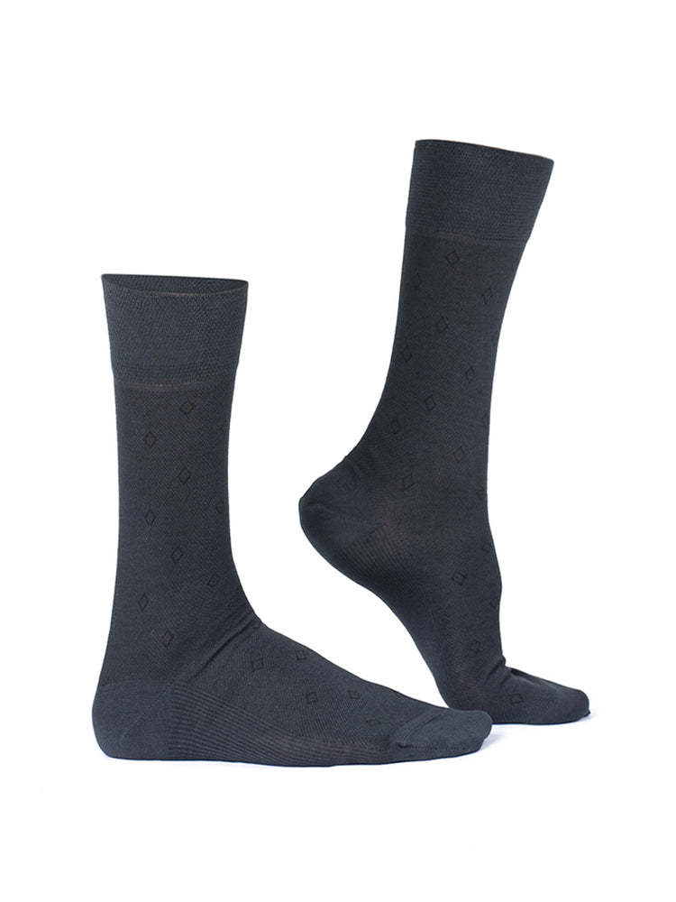Diamond Pattern Mercerized Cotton Blend Crew Socks