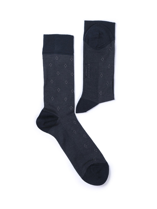 Diamond Pattern Mercerized Cotton Blend Crew Socks