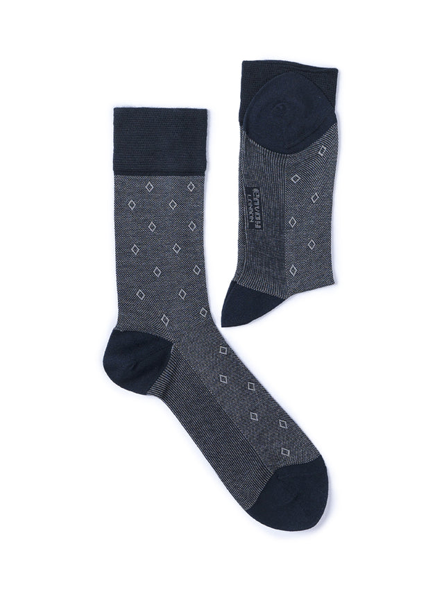 Diamond Pattern Mercerized Cotton Blend Crew Socks