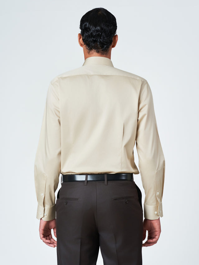 Light Beige Formal Cotton Lycra Long Sleeve Shirt