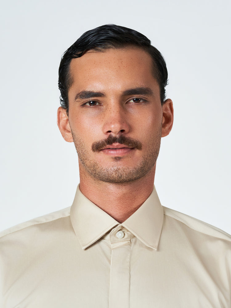 Light Beige Formal Cotton Lycra Long Sleeve Shirt