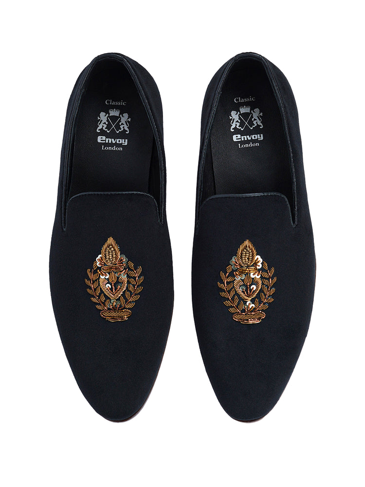 Black Silk Mojari Loafers Shoes