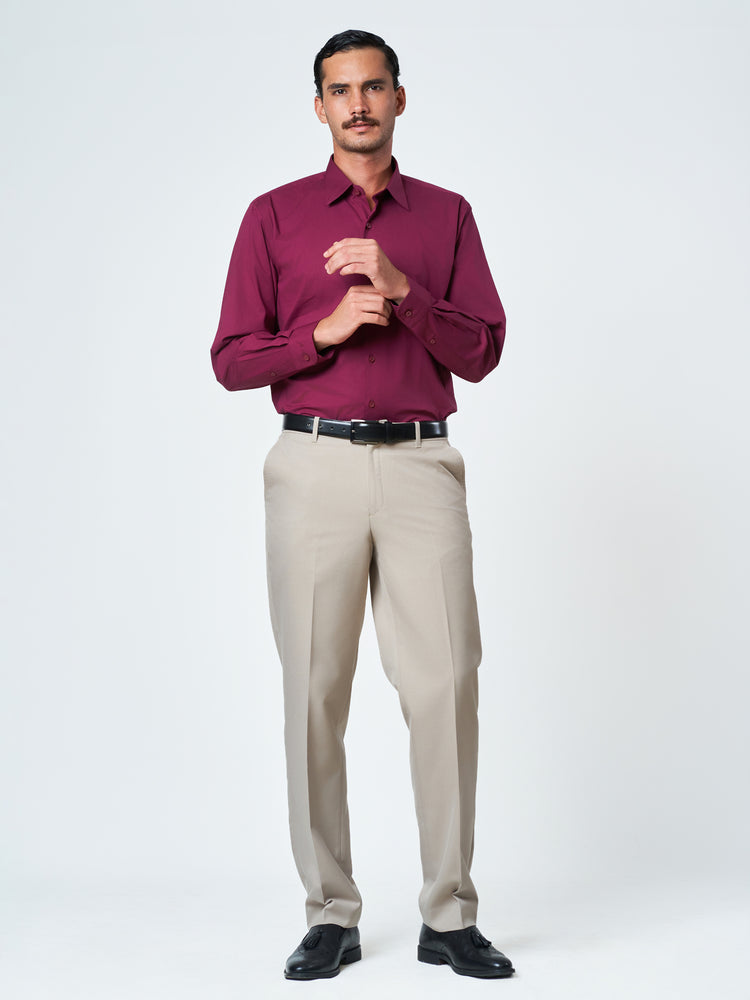 Maroon Plain Party Long Sleeve Shirt