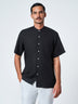 Black Plain Short Sleeve Tunic Collar Shirt