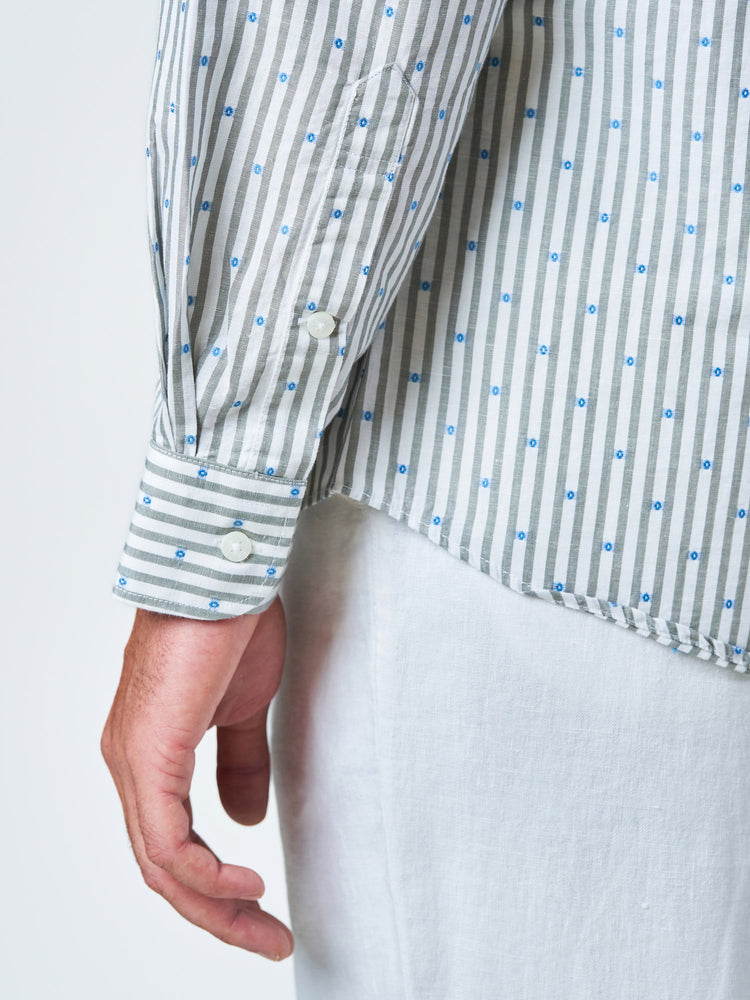 Grey Striped Long Sleeve Linen Shirt
