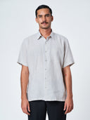 Grey Striped Short Sleeve Linen Shirt