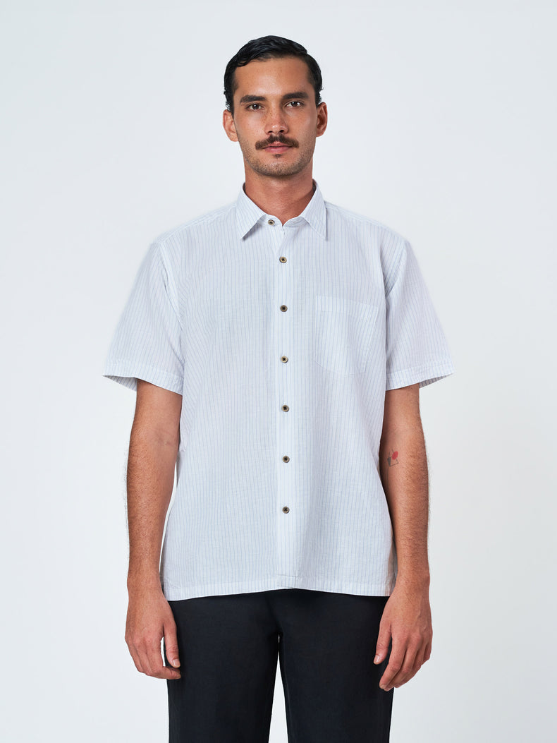 Light Blue Striped Short Sleeve Shirt
