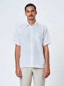 White Short Sleeve Linen Plain Shirt