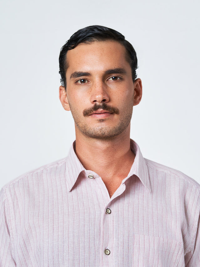 Wine Striped Short Sleeve Shirt