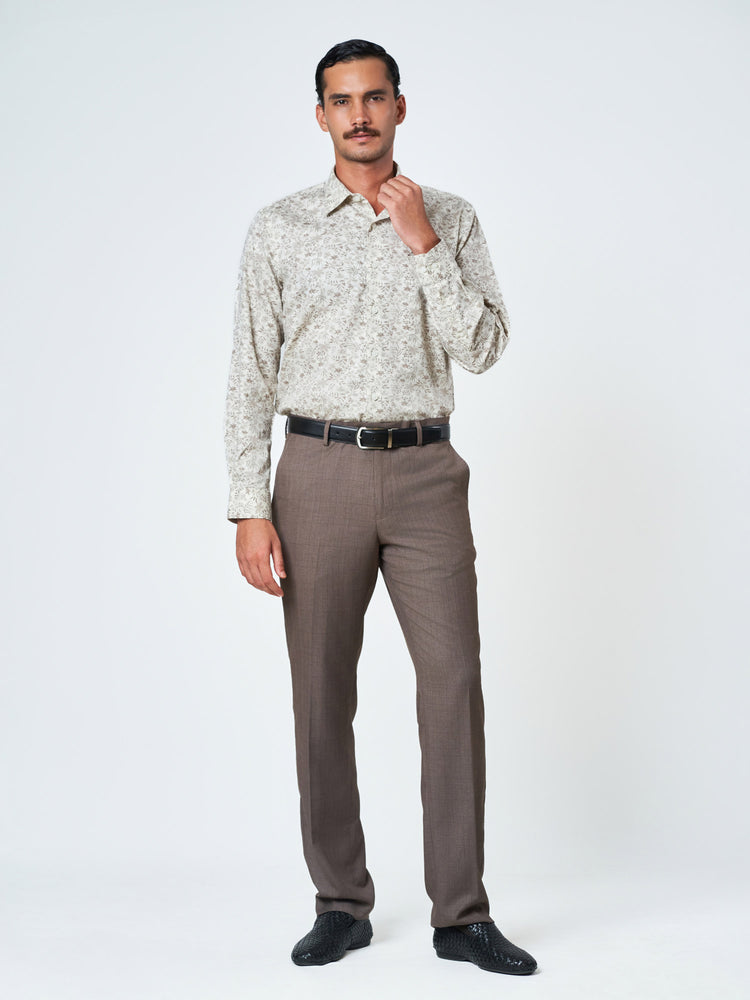 Light Brown Printed Long Sleeve Casual Shirt