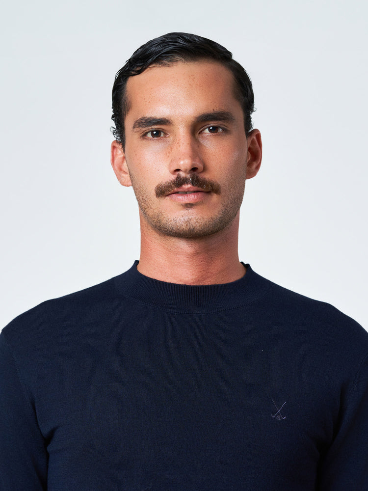 Navy Blue Knitted Crew Neck Sweater Long Sleeve T-shirt