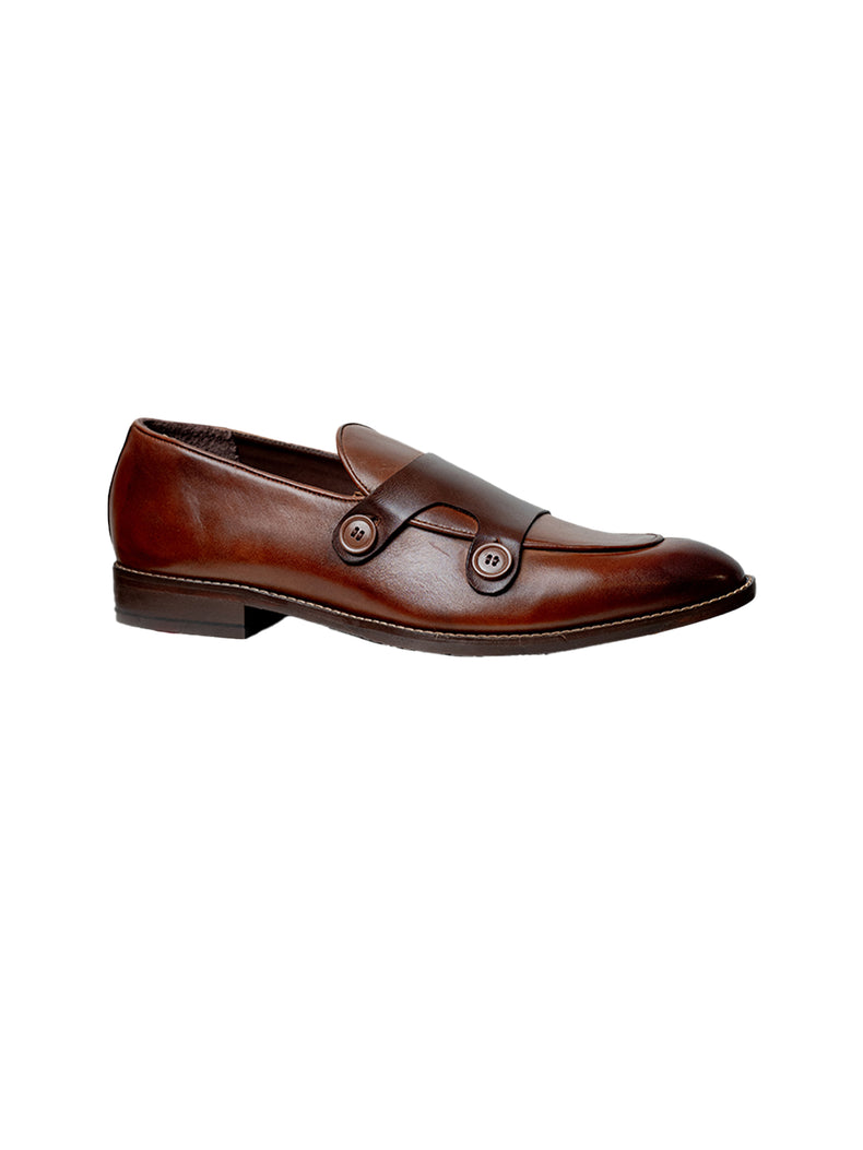 Brown Loafer Shoes with Double Button Strap Detailing