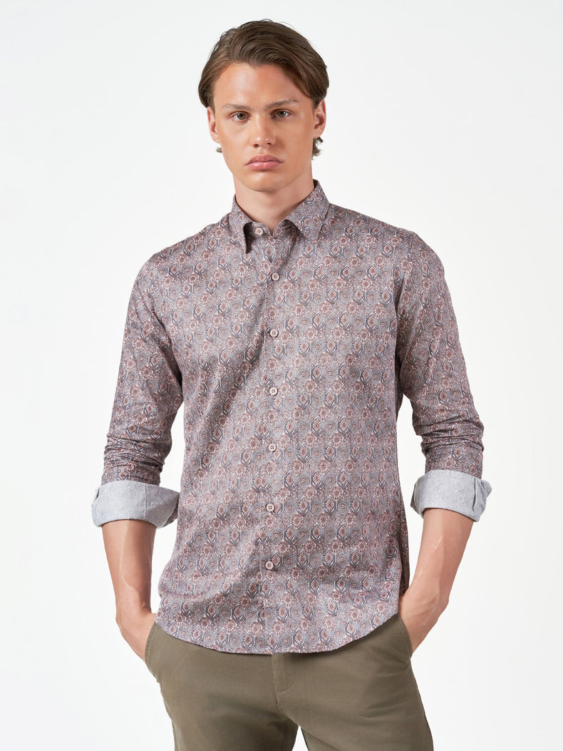 Ash Arabesque Slim Fit Print Party Cotton Shirt