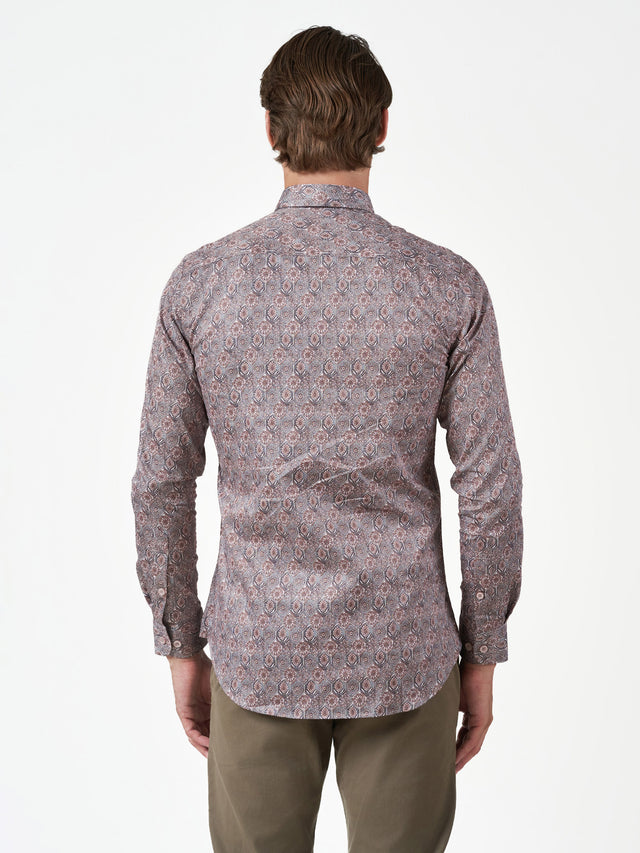 Ash Arabesque Slim Fit Print Party Cotton Shirt