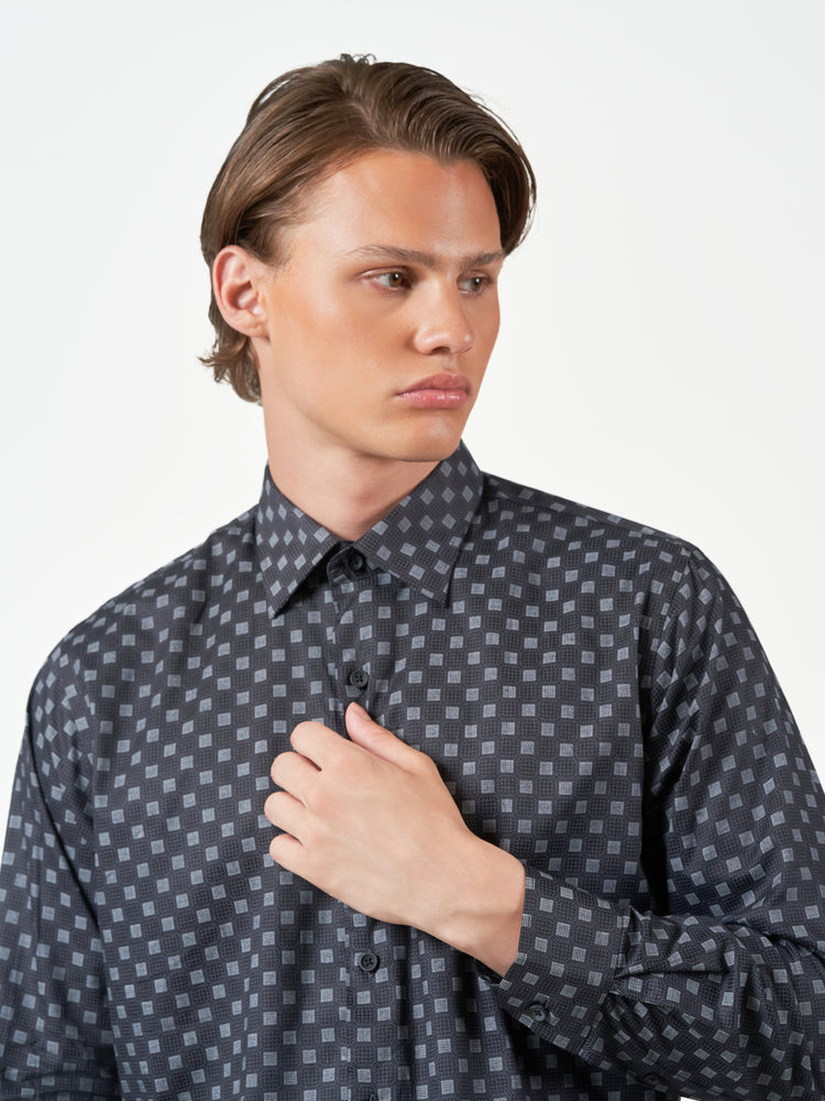 Grey Printed Party Long Sleeve Shirt