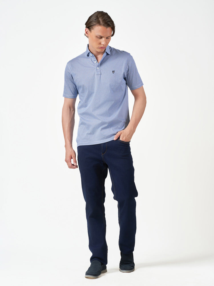 Blue Dot Print Cotton Short Sleeve T-Shirt