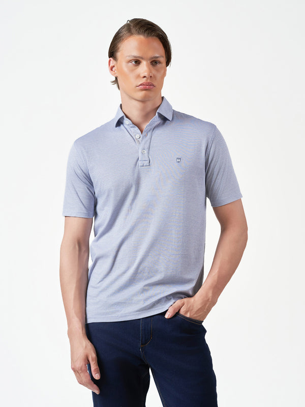 Blue Striped Cotton Stretch Short Sleeve T-Shirt