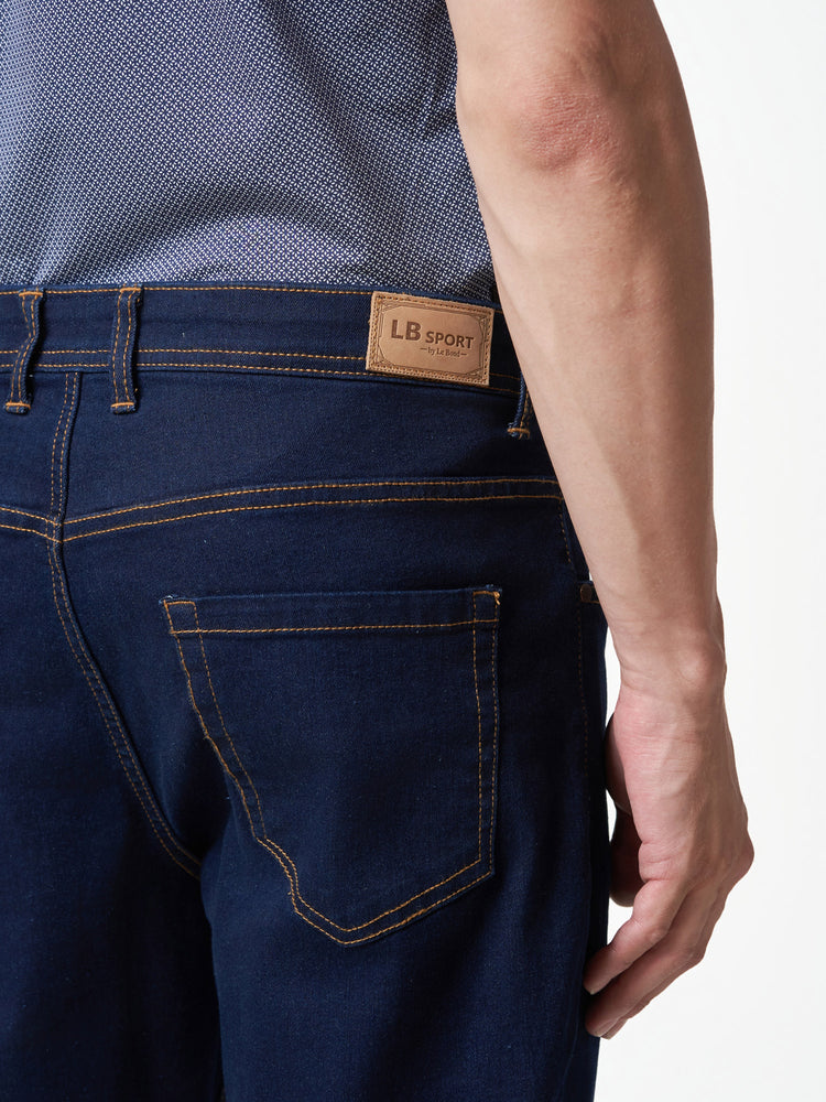 Dark Blue Faded Stretch Cotton Blend Jeans