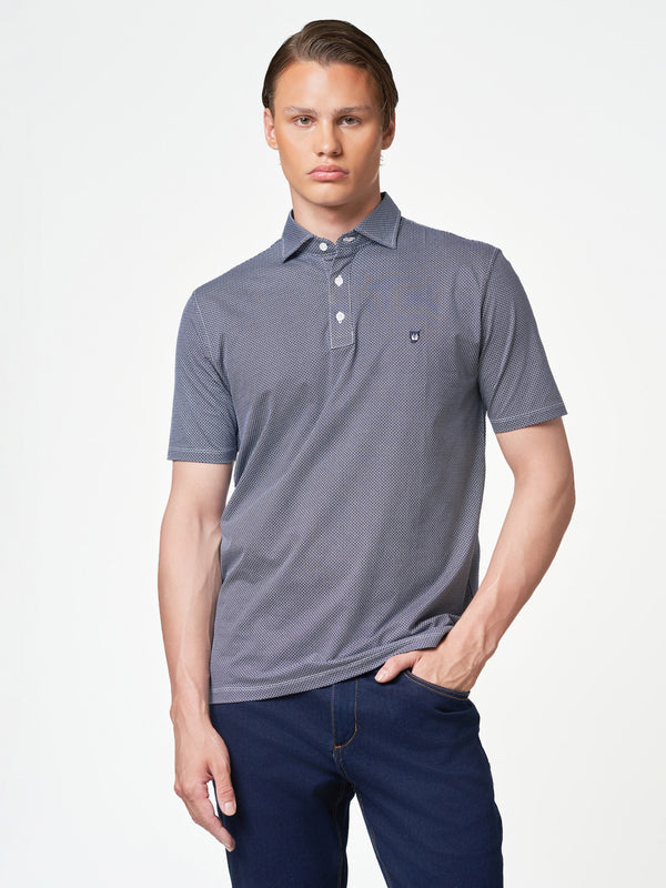 Dark Blue Floral Cotton Elastane Short Sleeve T-Shirt