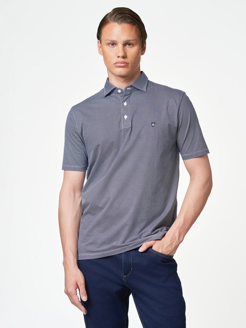 Dark Blue Floral Cotton Elastane Short Sleeve T-Shirt