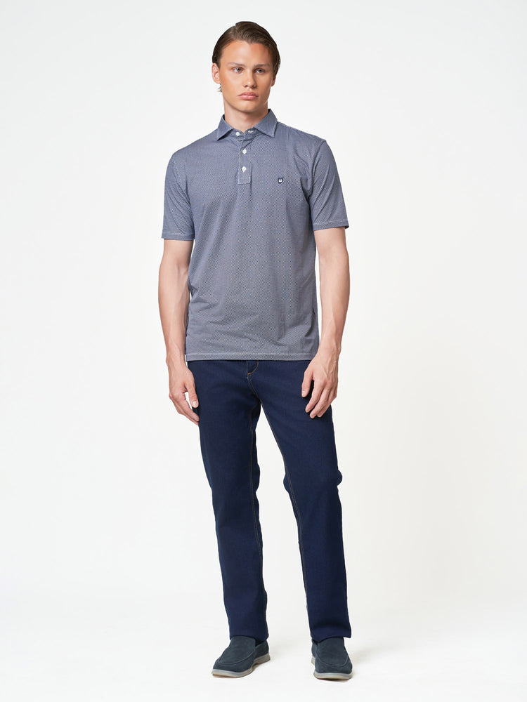 Dark Blue Floral Cotton Elastane Short Sleeve T-Shirt
