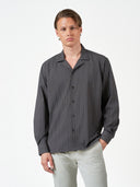Dark Grey Pencil Stripe Casual Long Sleeve Shirt Regular Fit