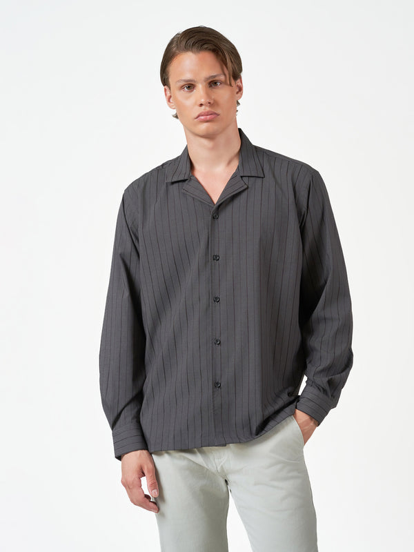 Dark Grey Pencil Stripe Casual Long Sleeve Shirt Regular Fit