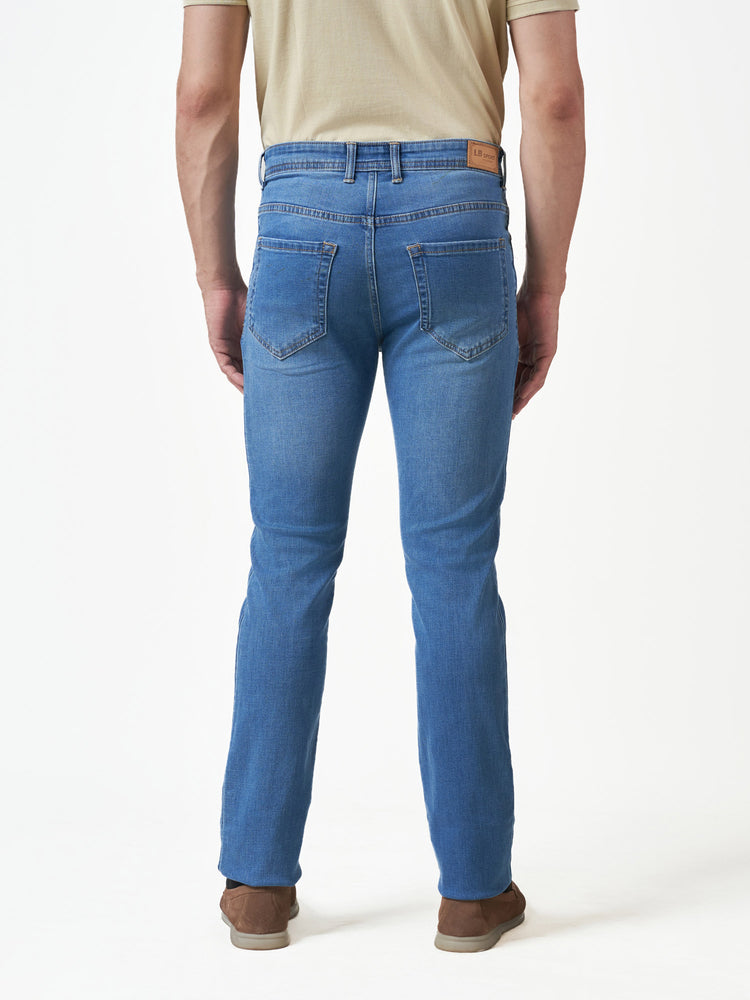 Light Blue Faded Cotton Stretch Mid Rise Jeans