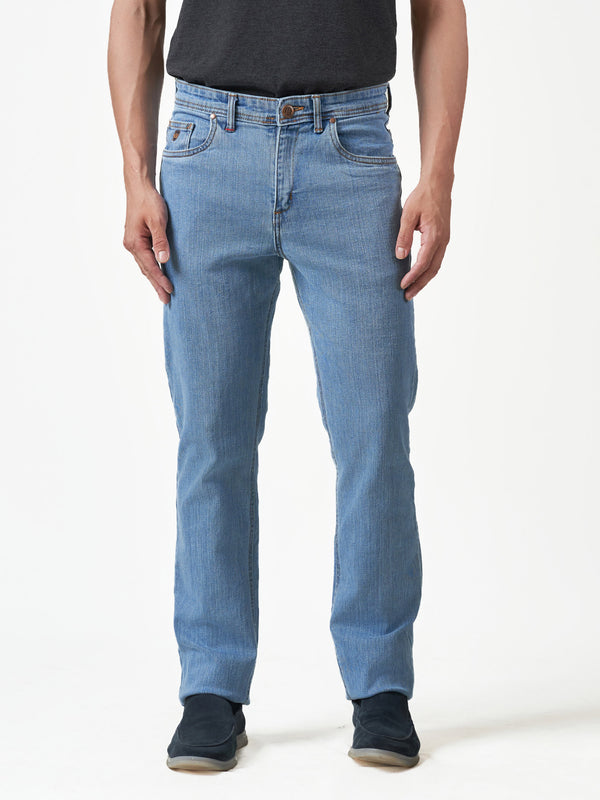 Light Blue Faded Mid Rise Cotton Blend Stretch Jeans